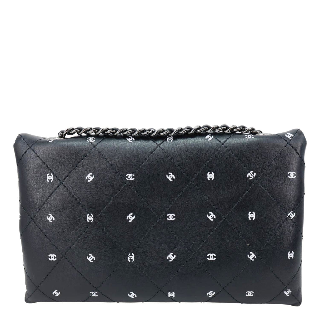 CHANEL CC Envelope Printed Lambskin Leather Chain Clutch Bag Black