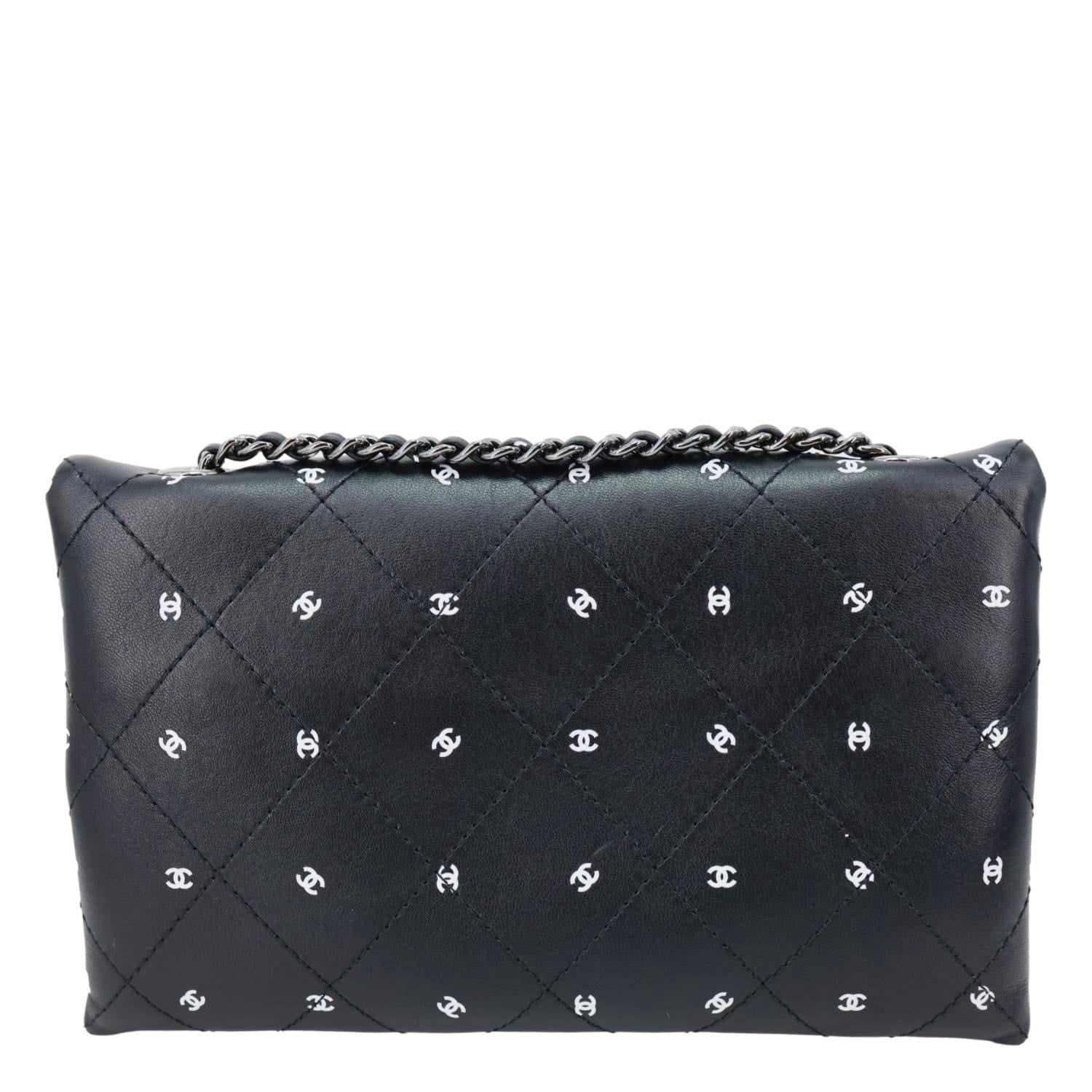 CHANEL CC Envelope Printed Lambskin Leather Chain Clutch Bag Black