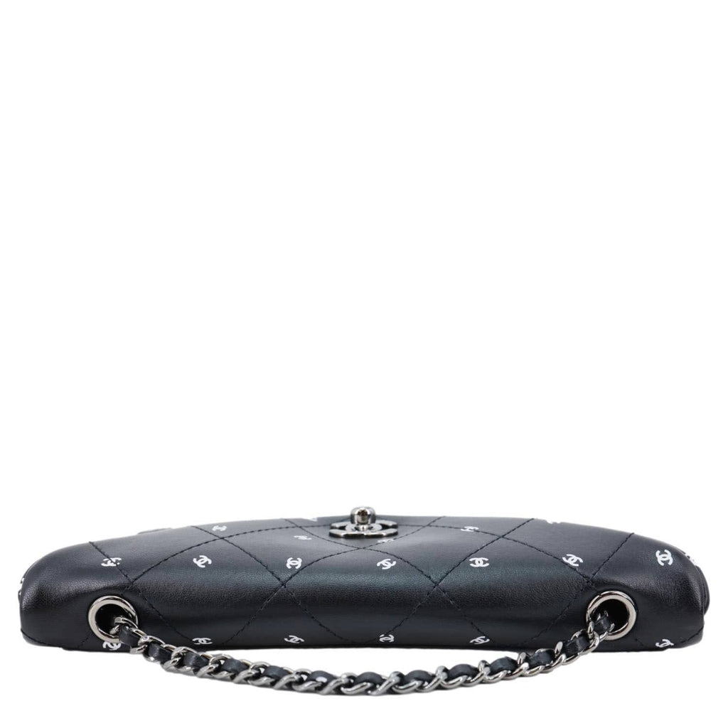 CHANEL CC Envelope Printed Lambskin Leather Chain Clutch Bag Black