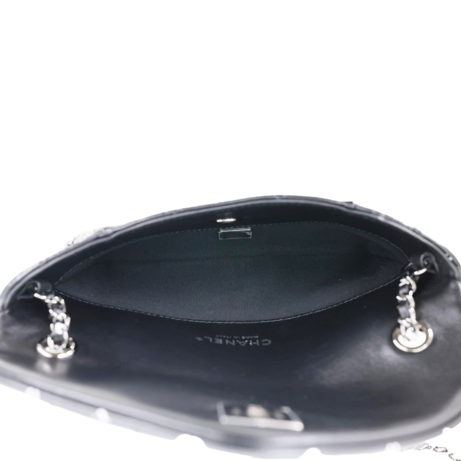 CHANEL CC Envelope Printed Lambskin Leather Chain Clutch Bag Black