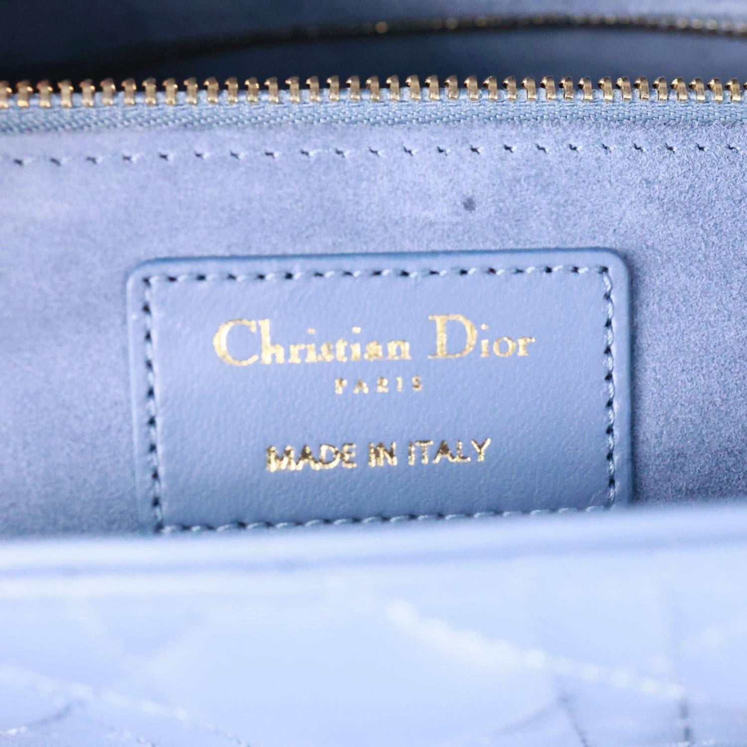 CHRISTIAN DIOR Lady Dior Large Cannage Quilted Lambskin Leather Shoulder Bag Blue
