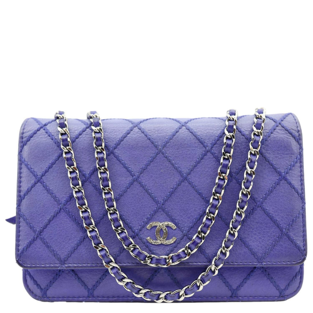 CHANEL Fancy CC Quilted Calfskin Leather Wallet On Chain Bag Blue