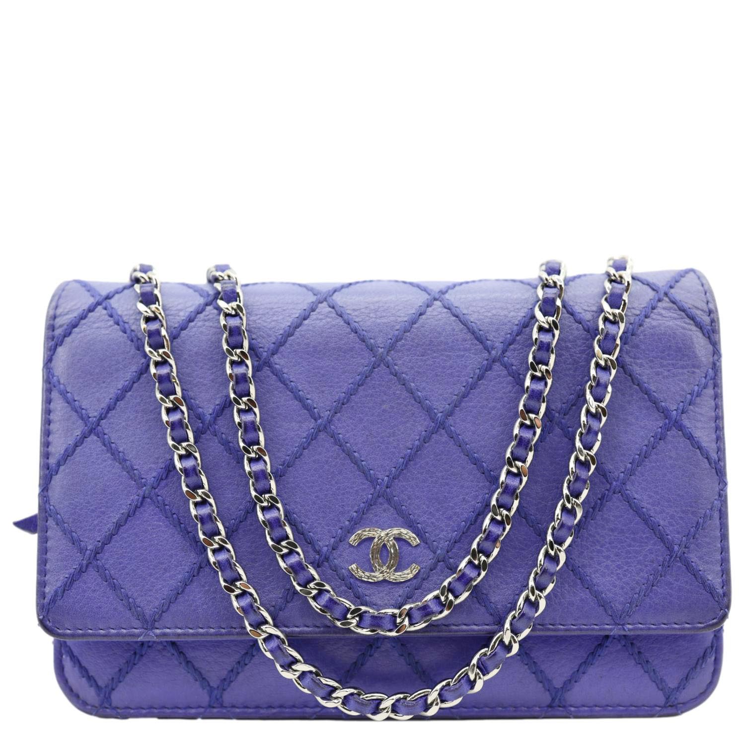 CHANEL Fancy CC Quilted Calfskin Leather Wallet On Chain Bag Blue