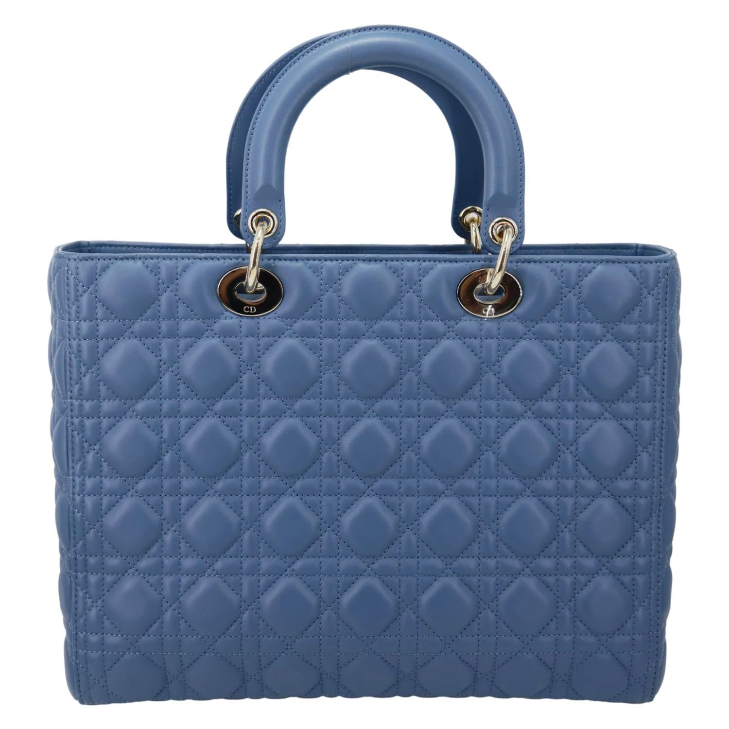 CHRISTIAN DIOR Lady Dior Large Cannage Quilted Lambskin Leather Shoulder Bag Blue