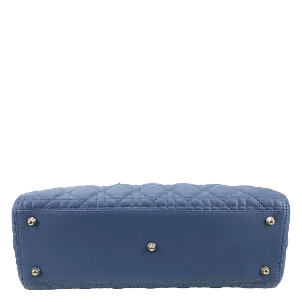 CHRISTIAN DIOR Lady Dior Large Cannage Quilted Lambskin Leather Shoulder Bag Blue