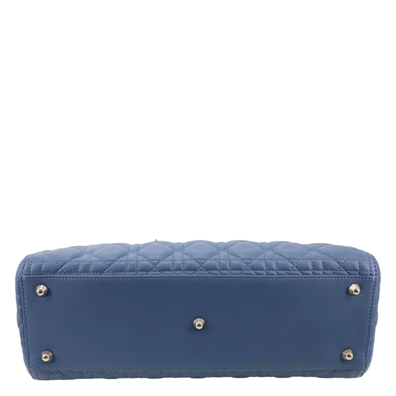 CHRISTIAN DIOR Lady Dior Large Cannage Quilted Lambskin Leather Shoulder Bag Blue