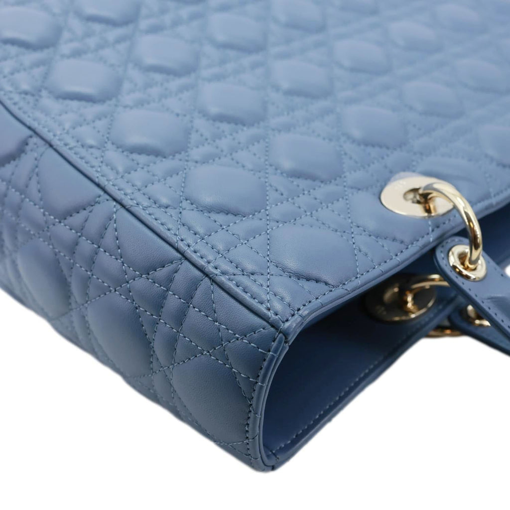CHRISTIAN DIOR Lady Dior Large Cannage Quilted Lambskin Leather Shoulder Bag Blue