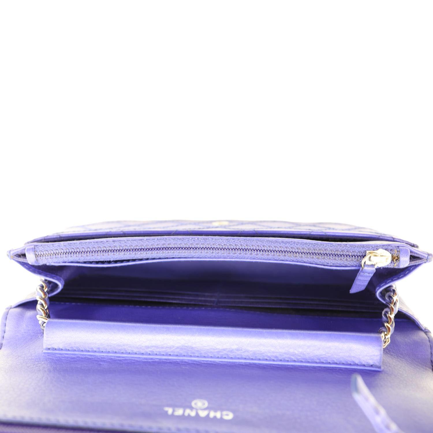 CHANEL Fancy CC Quilted Calfskin Leather Wallet On Chain Bag Blue
