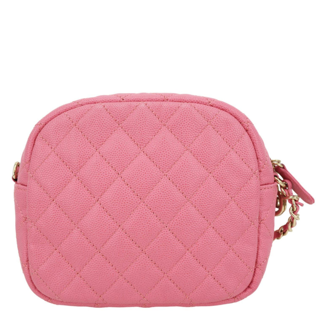 CHANEL Day Camera Case Quilted Caviar Leather Chain Shoulder Bag Pink