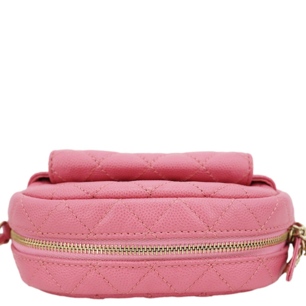 CHANEL Day Camera Case Quilted Caviar Leather Chain Shoulder Bag Pink