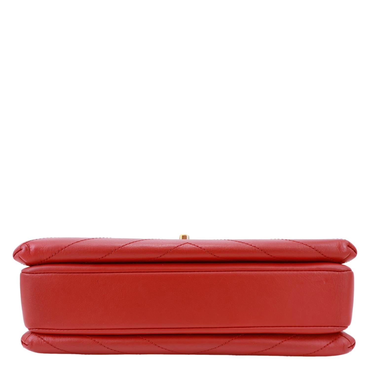 CHANEL Envelope Flap Lambskin Chevron Stitched Leather Crossbody Bag Red