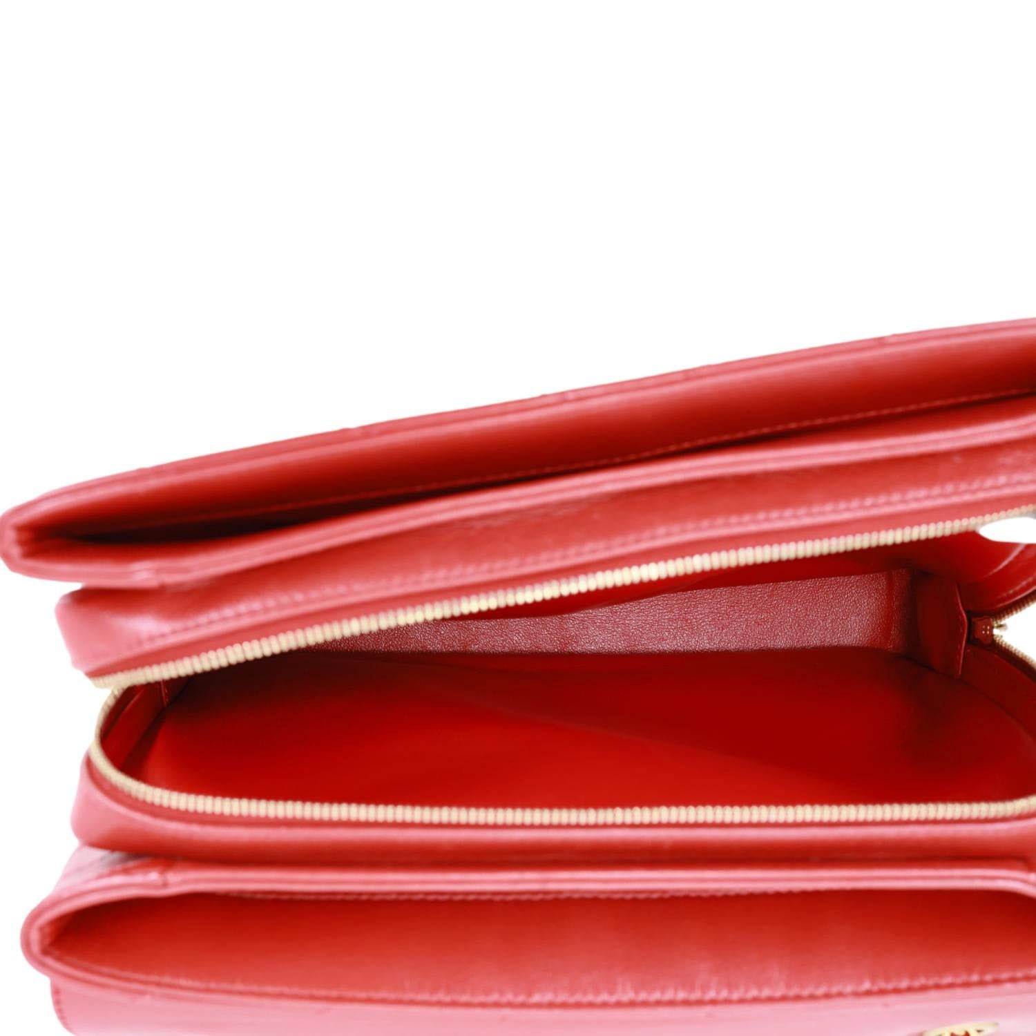 CHANEL Envelope Flap Lambskin Chevron Stitched Leather Crossbody Bag Red
