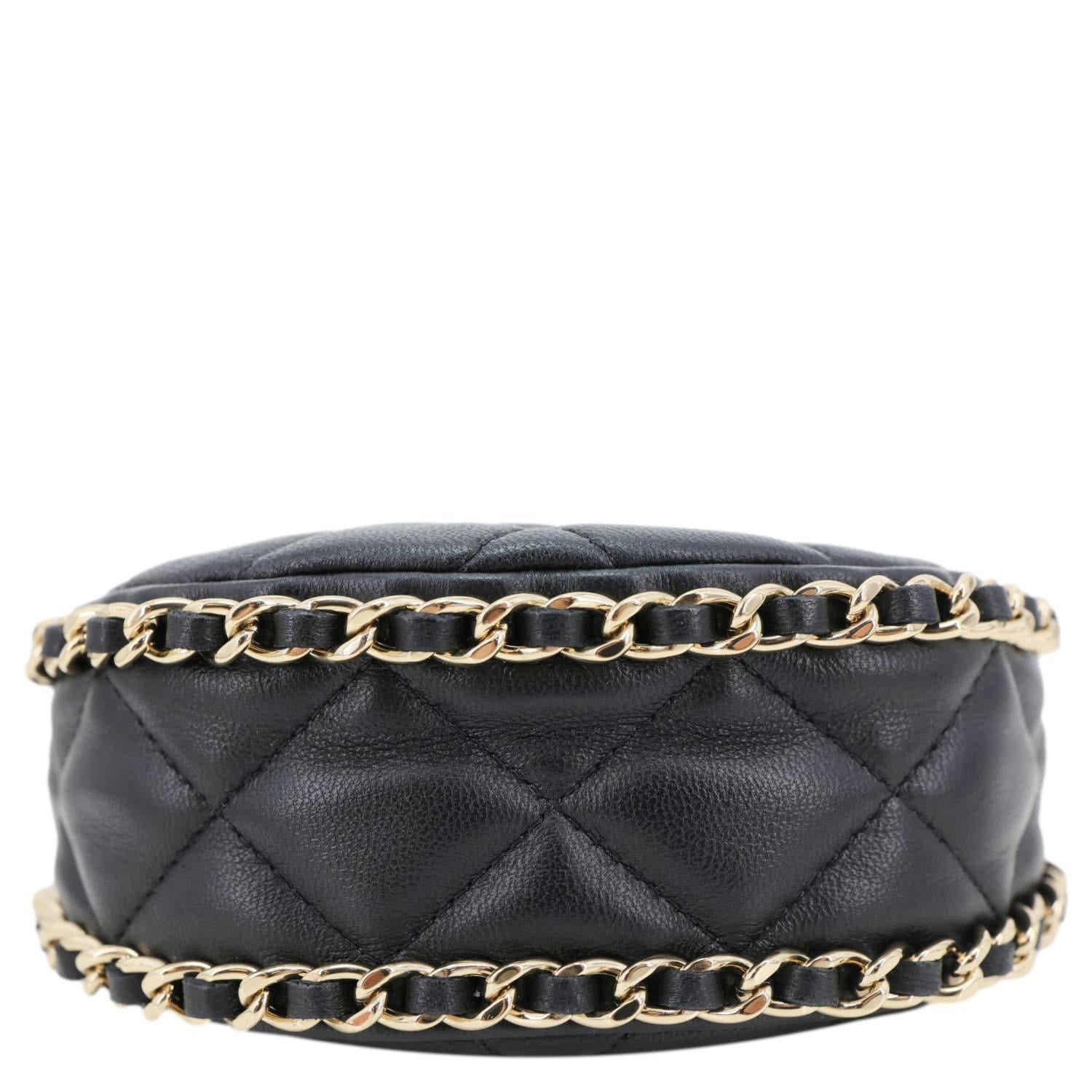 CHANEL Chain Around Mini Quilted Lambskin Leather Hobo Bag Black