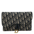 CHRISTIAN DIOR Saddle Oblique Jacquard Pouch Wallet On Chain Navy Blue