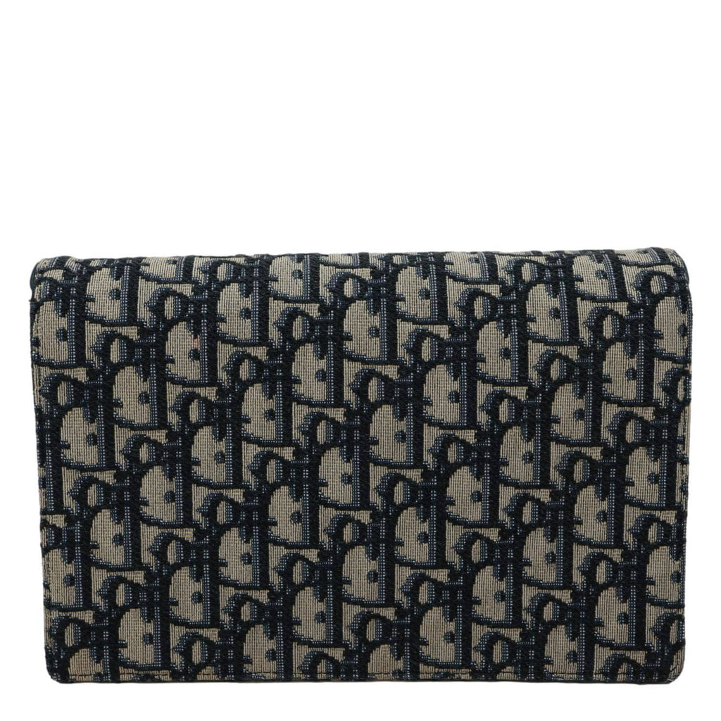 CHRISTIAN DIOR Saddle Oblique Jacquard Pouch Wallet On Chain Navy Blue
