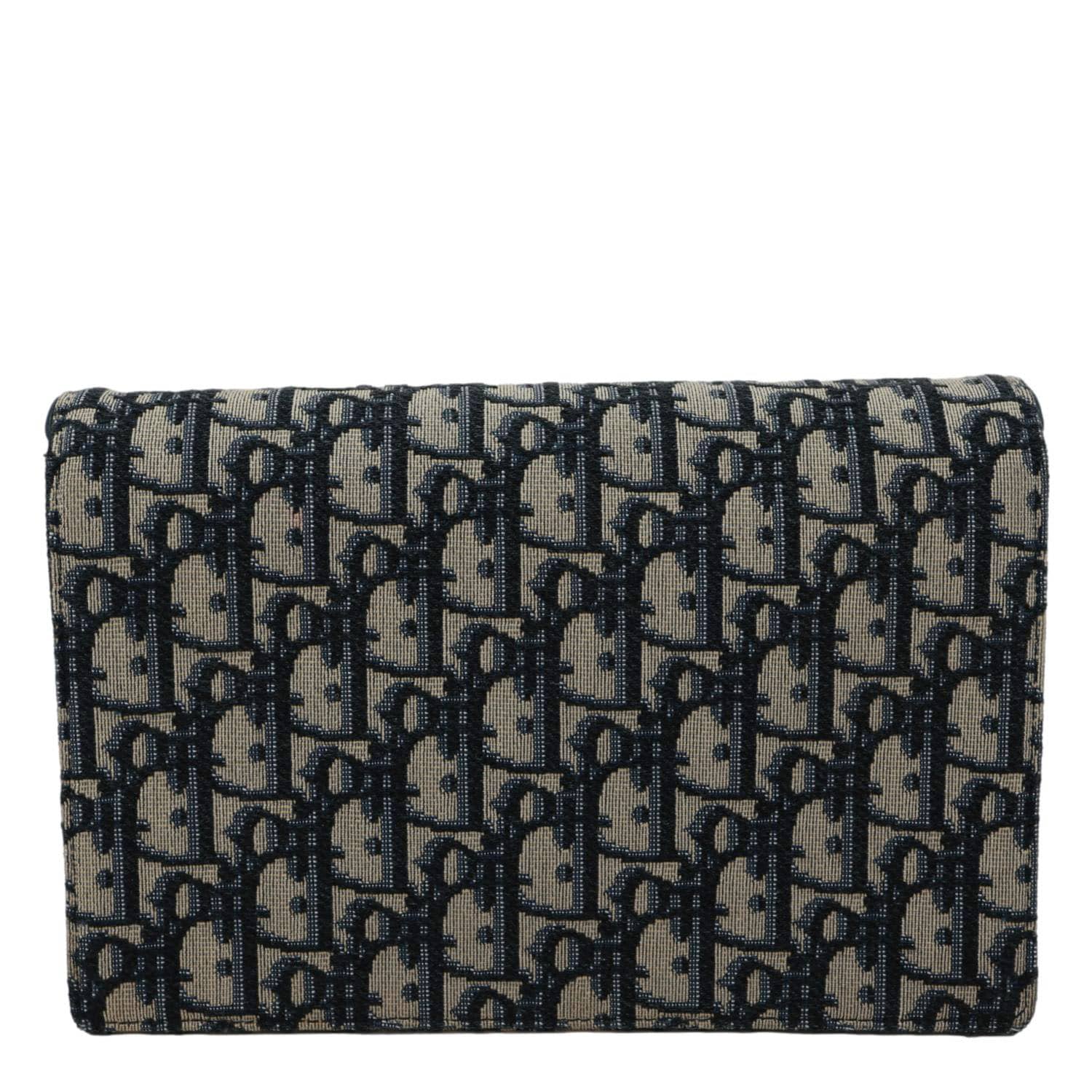 CHRISTIAN DIOR Saddle Oblique Jacquard Pouch Wallet On Chain Navy Blue
