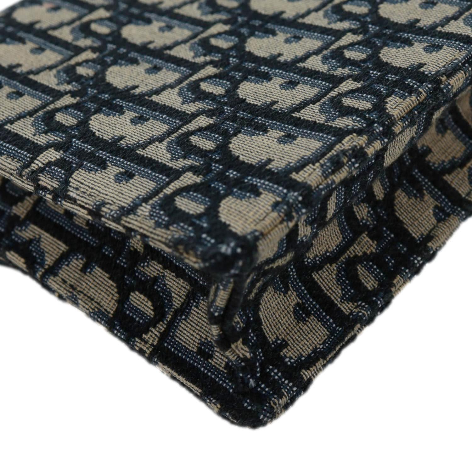 CHRISTIAN DIOR Saddle Oblique Jacquard Pouch Wallet On Chain Navy Blue