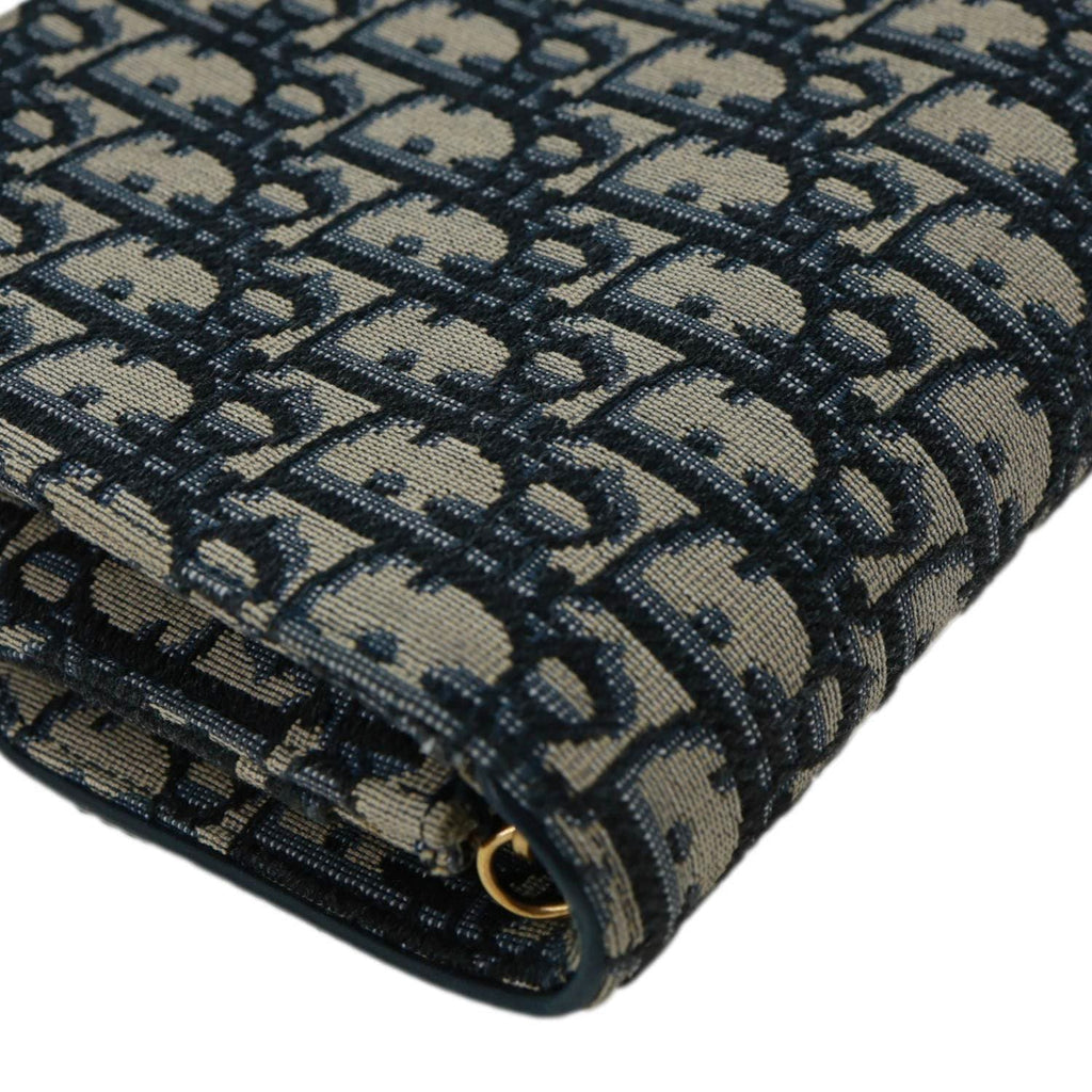 CHRISTIAN DIOR Saddle Oblique Jacquard Pouch Wallet On Chain Navy Blue