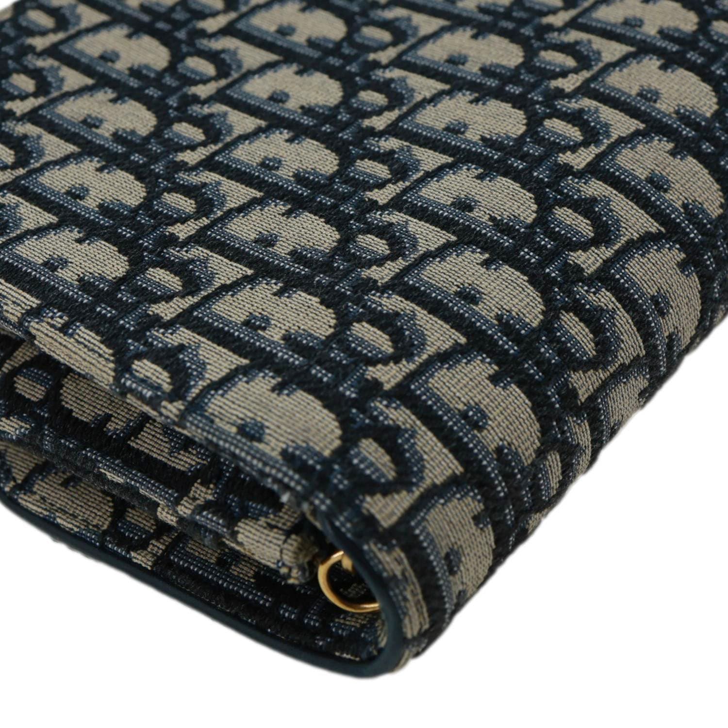 CHRISTIAN DIOR Saddle Oblique Jacquard Pouch Wallet On Chain Navy Blue