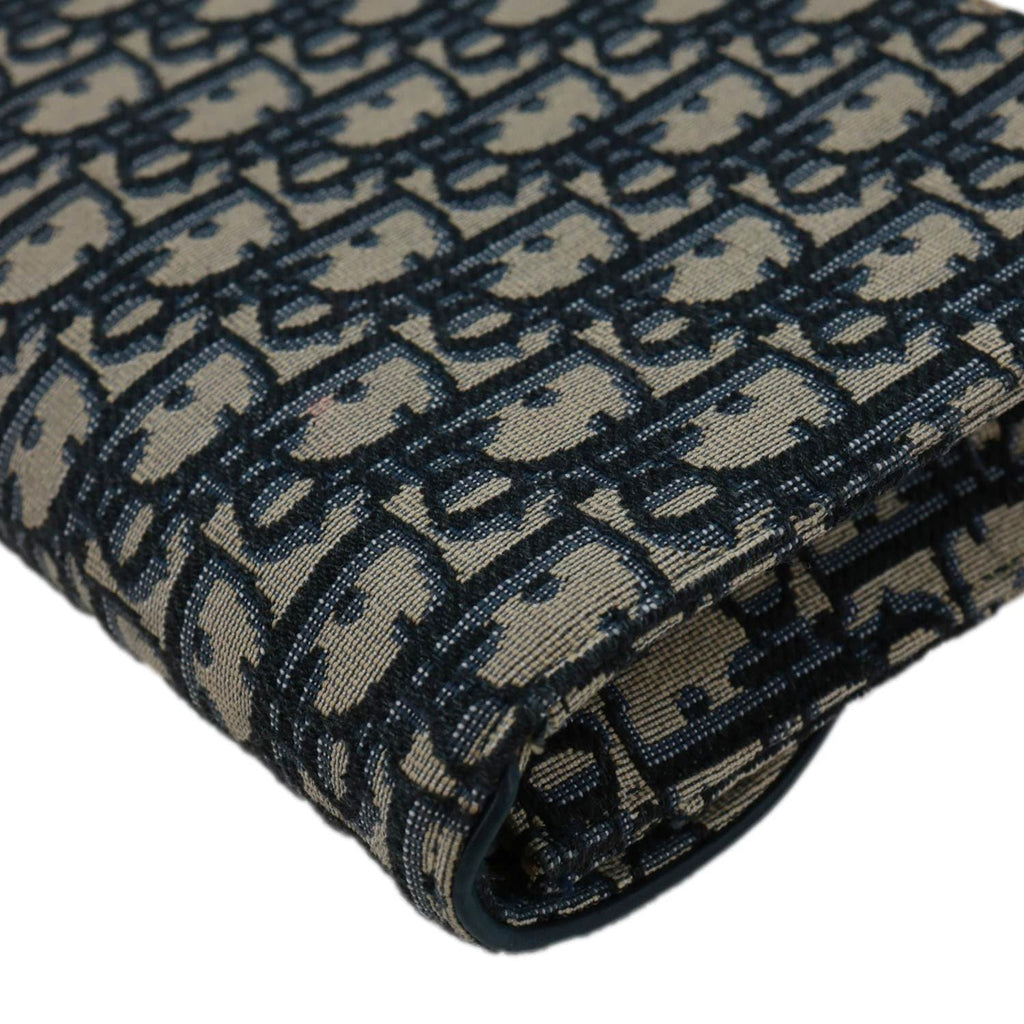 CHRISTIAN DIOR Saddle Oblique Jacquard Pouch Wallet On Chain Navy Blue