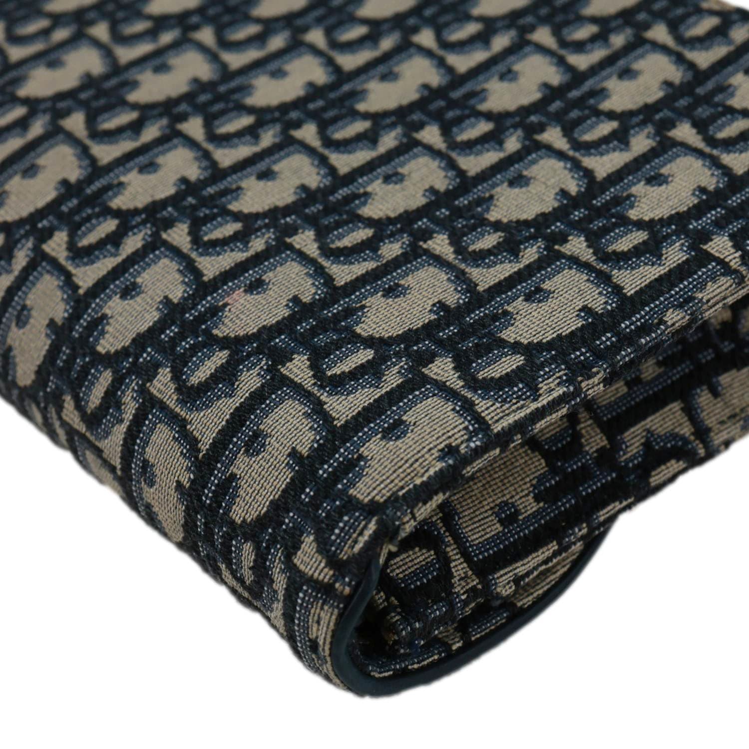 CHRISTIAN DIOR Saddle Oblique Jacquard Pouch Wallet On Chain Navy Blue