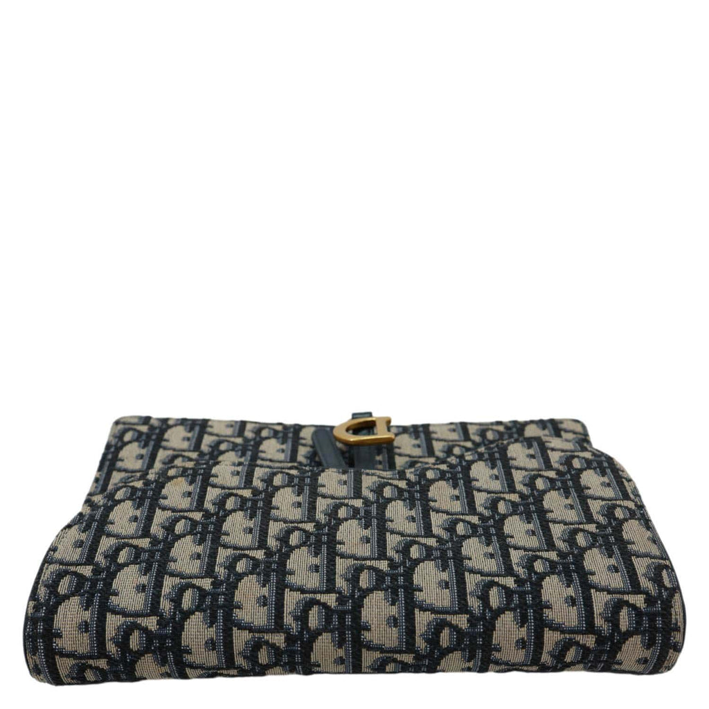 CHRISTIAN DIOR Saddle Oblique Jacquard Pouch Wallet On Chain Navy Blue