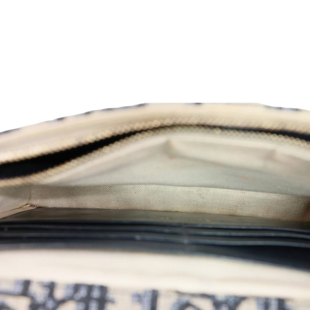 CHRISTIAN DIOR Saddle Oblique Jacquard Pouch Wallet On Chain Navy Blue