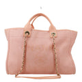 CHANEL Deauville Medium Mixed Fibers Canvas Calfskin Shopping Tote Bag Peach