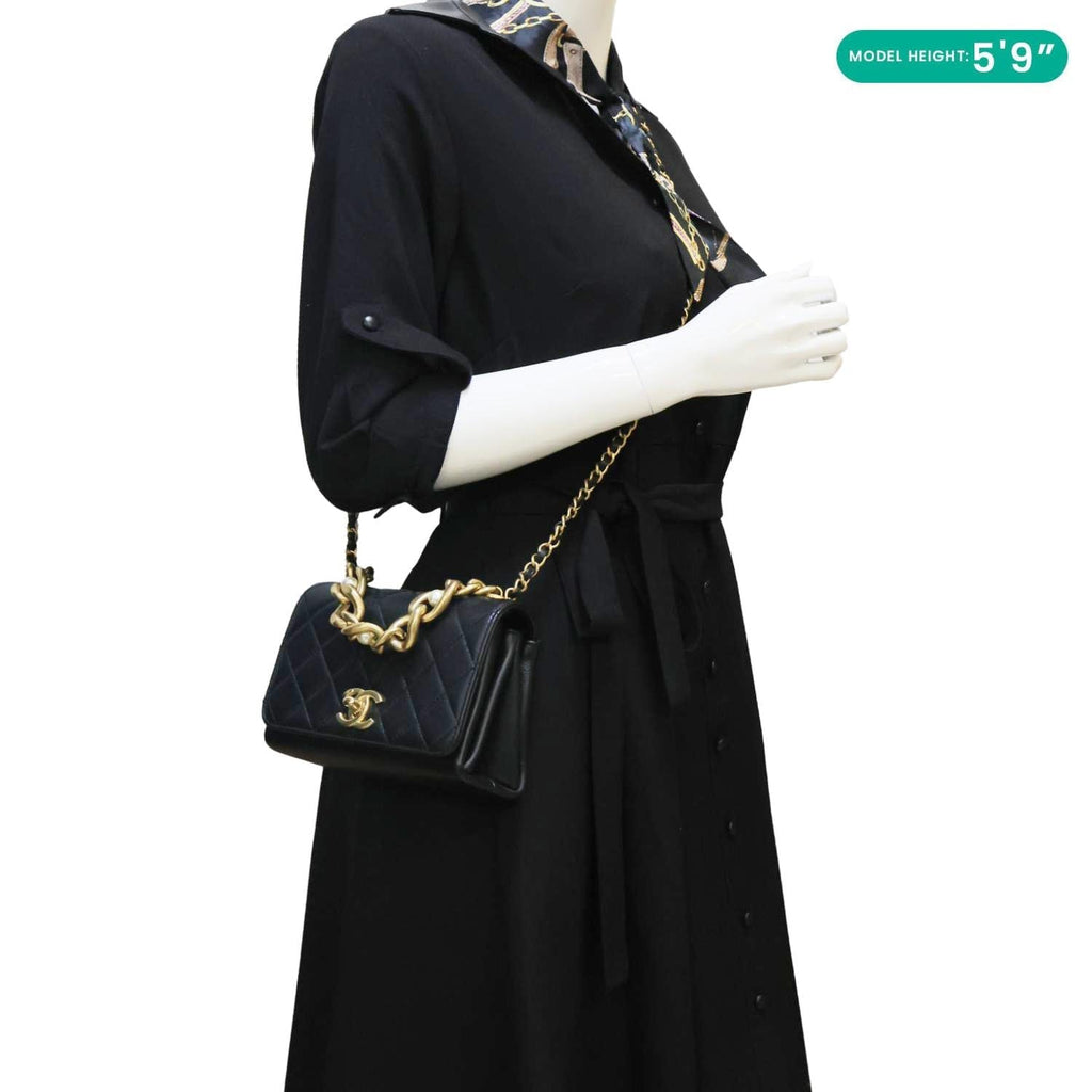 CHANEL Pearl Boy Flap Mini Quilted Calfskin Leather Chain Crossbody Bag Black
