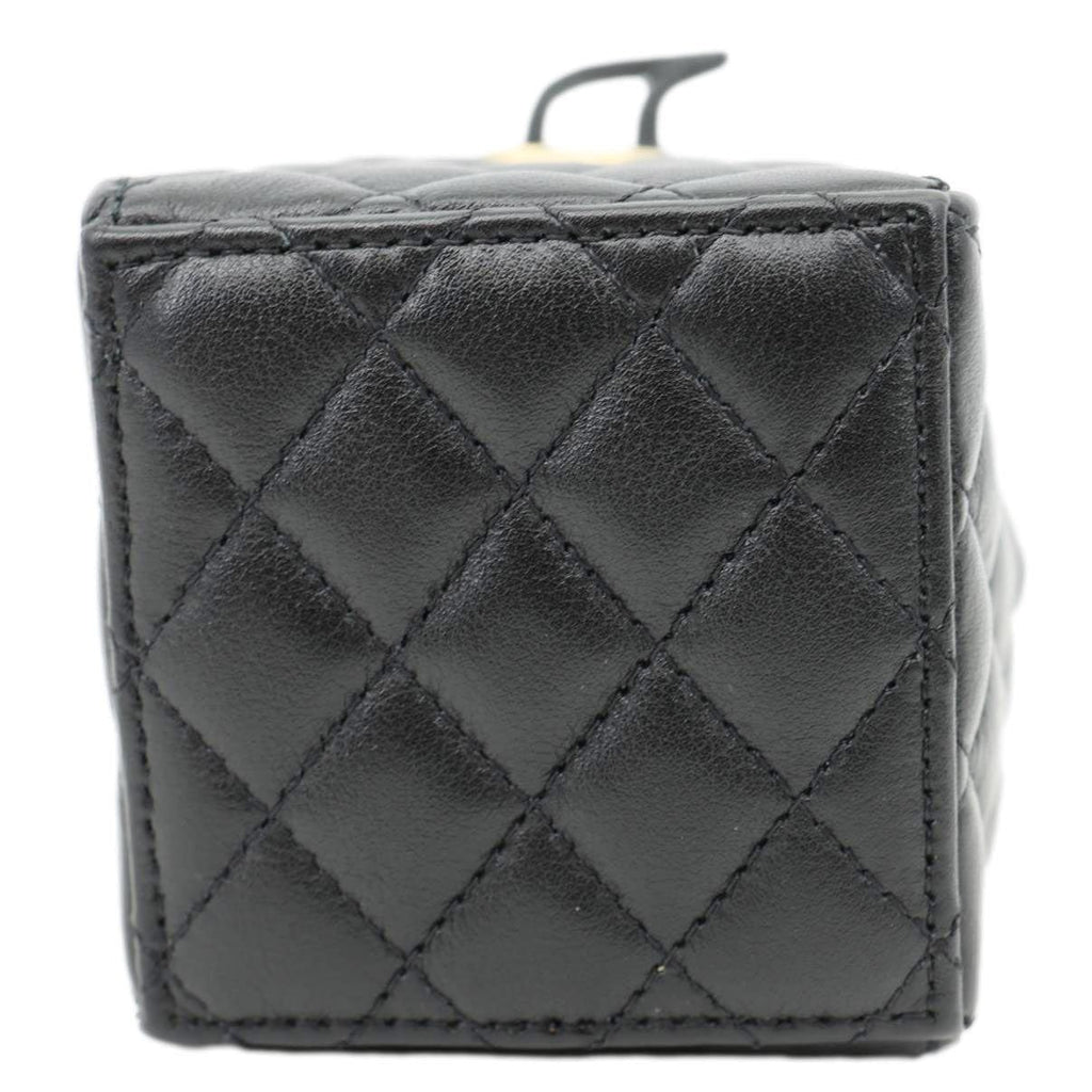 CHANEL Drawstring CC Mini Quilted Leather Bucket Crossbody Bag Black