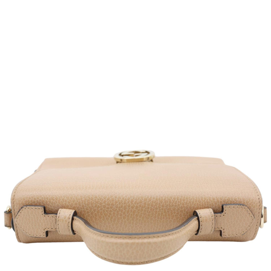 GUCCI Interlocking G Dollar Calfskin Leather Crossbody Bag Beige 510302