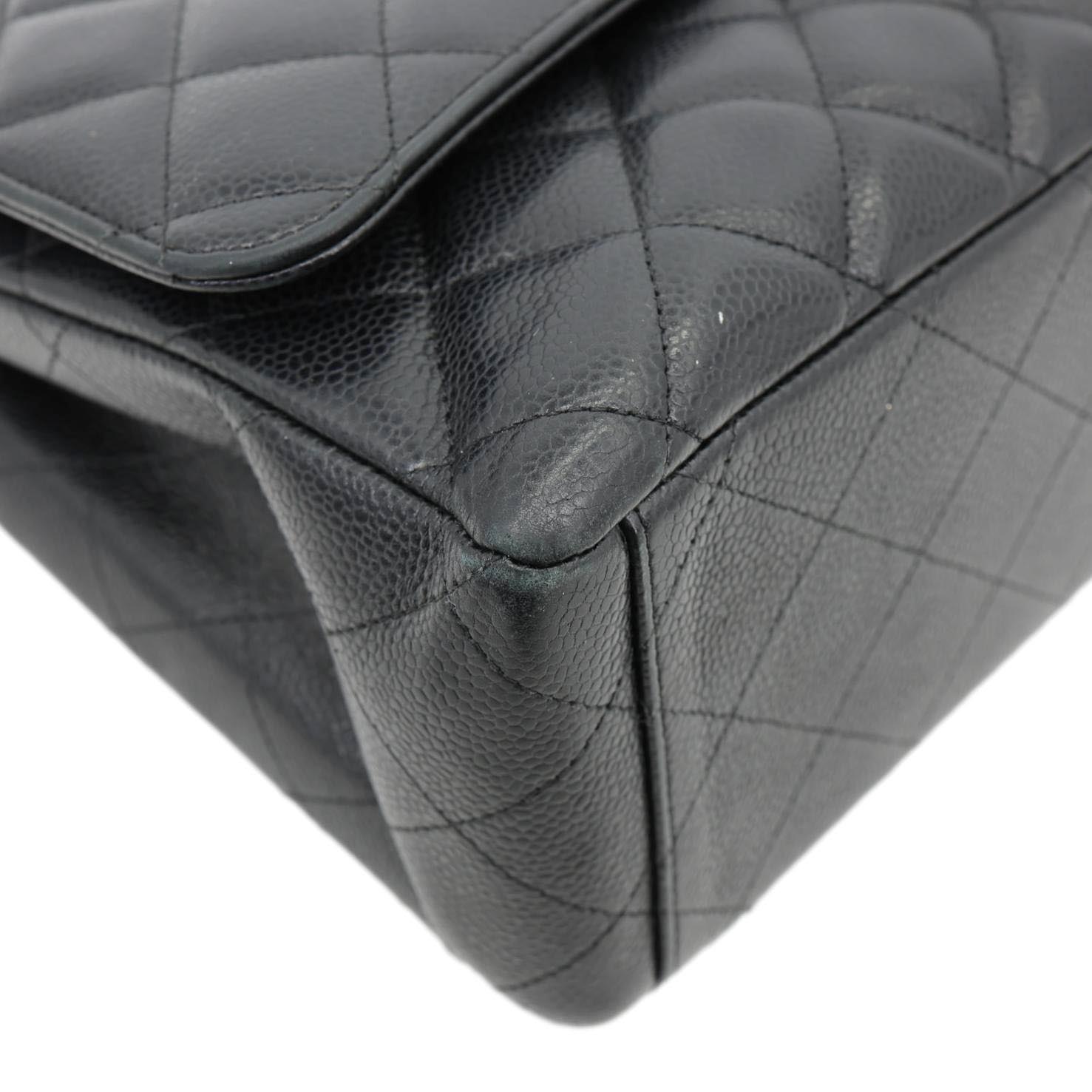 CHANEL Classic Double Flap Maxi Caviar Leather Shoulder Bag Black