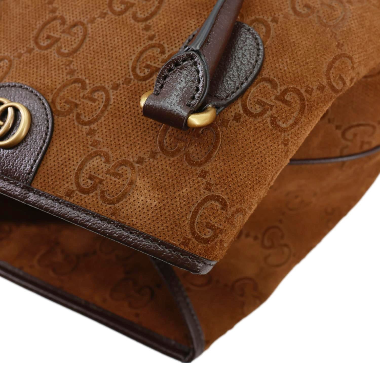 GUCCI Savoy Jumbo GG Suede Textured Leather Tote Bag Brown 760227