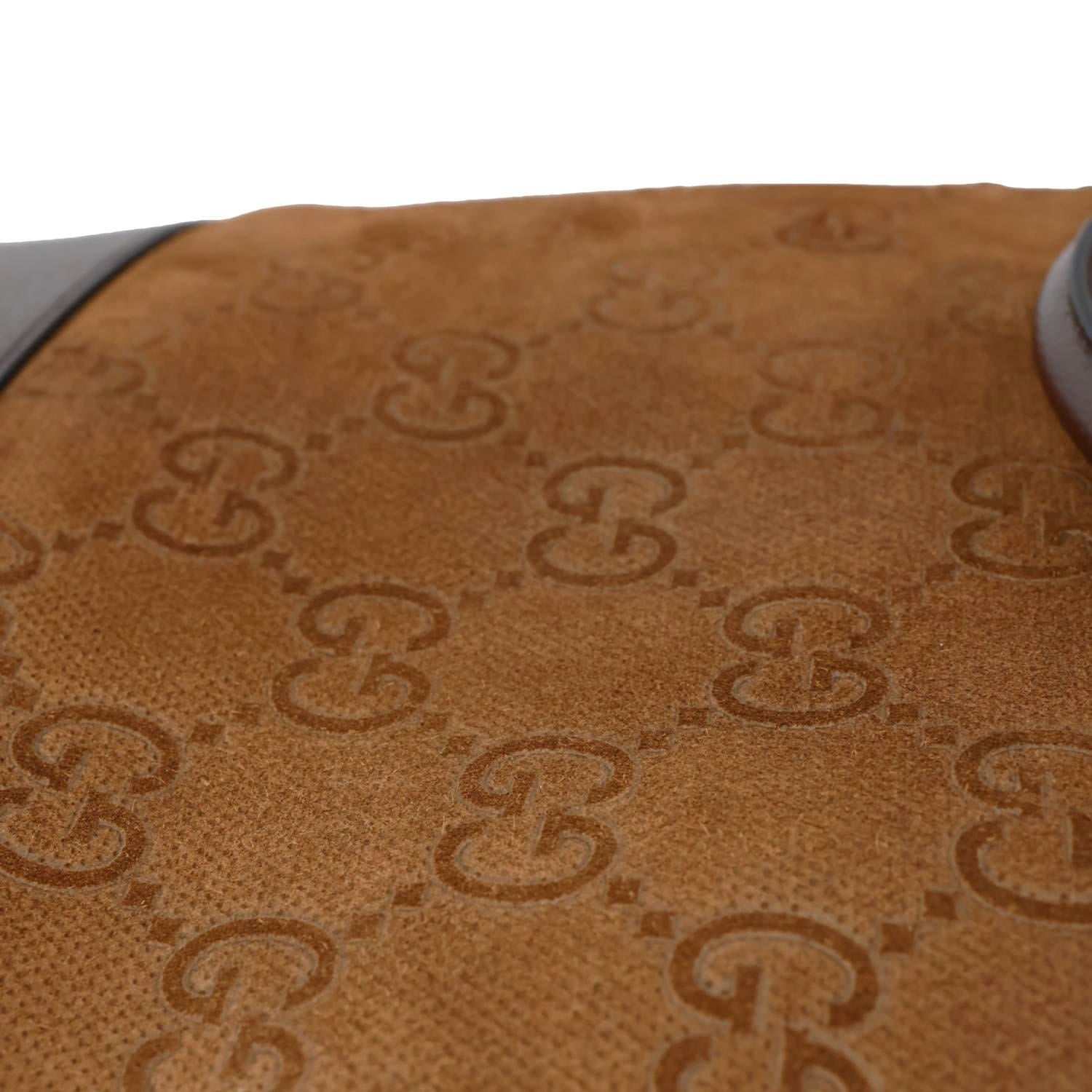 GUCCI Savoy Jumbo GG Suede Textured Leather Tote Bag Brown 760227