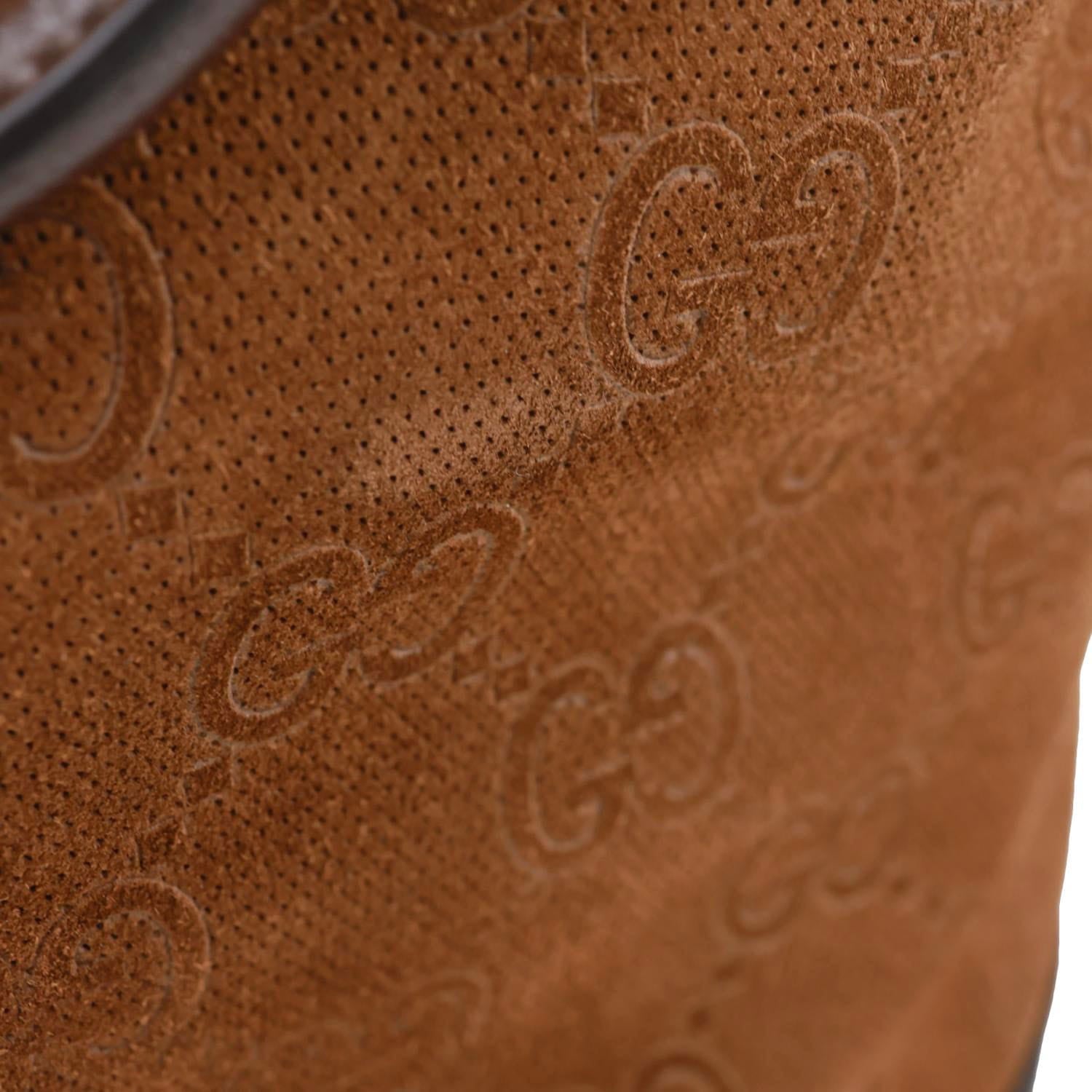 GUCCI Savoy Jumbo GG Suede Textured Leather Tote Bag Brown 760227