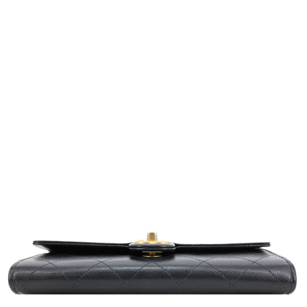 CHANEL Chic Pearls Quilted Goatskin Leather Clutch On Chain Black