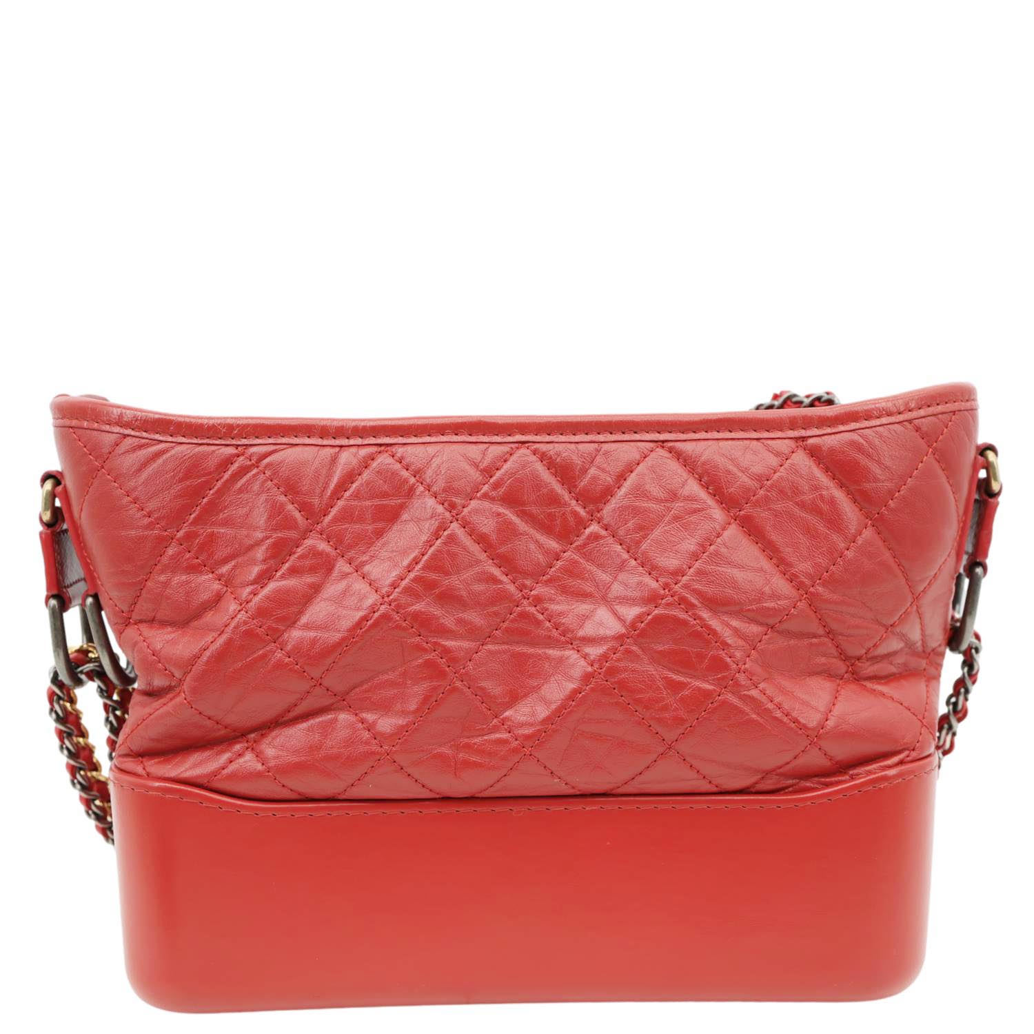 CHANEL Gabrielle Aged Calfskin Quilted Leather Crossbody Bag Red