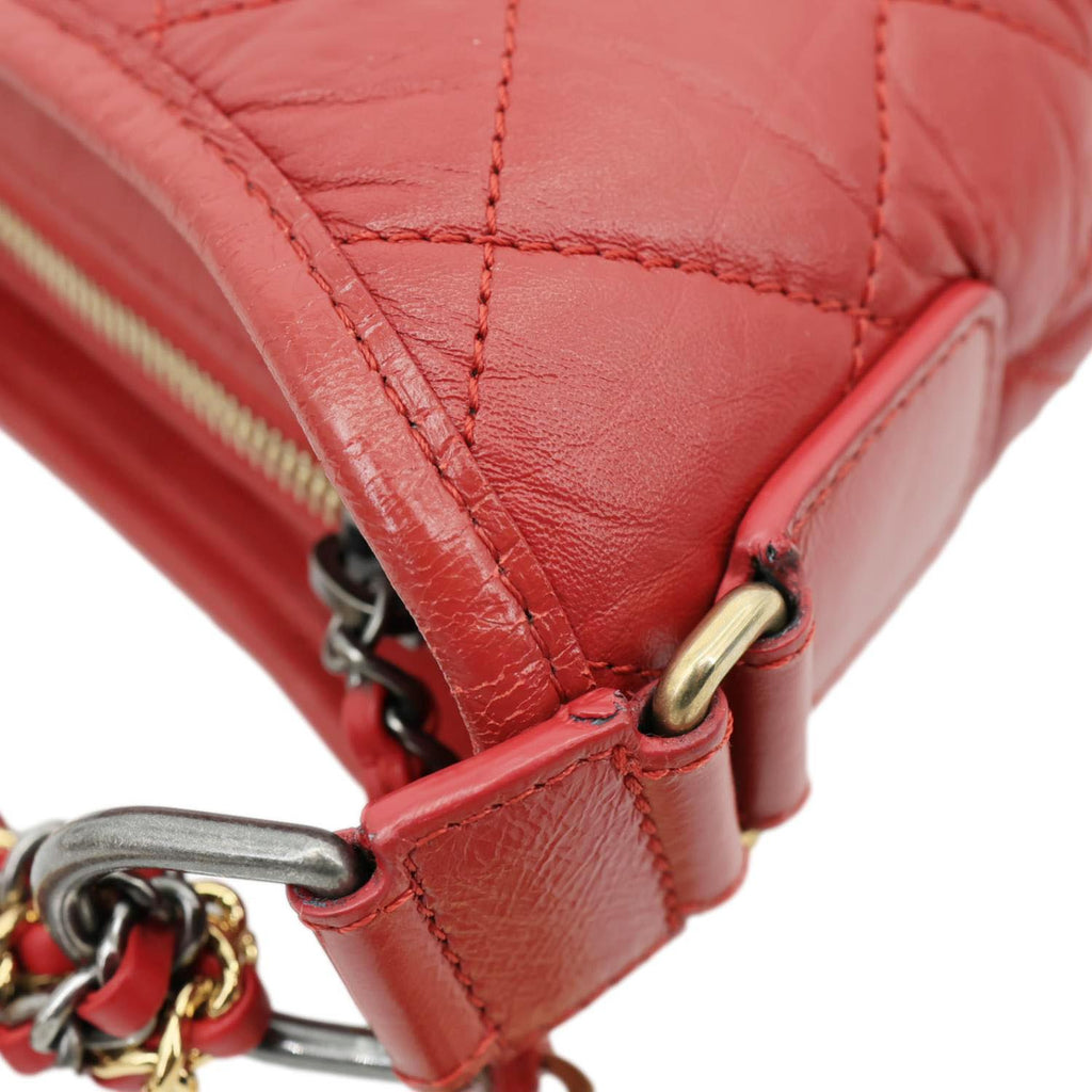 CHANEL Gabrielle Aged Calfskin Quilted Leather Crossbody Bag Red