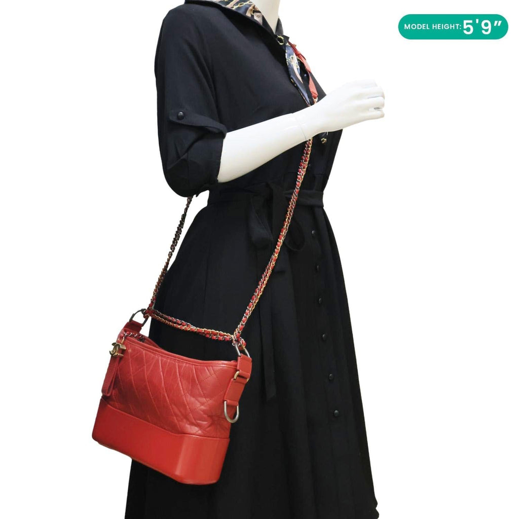 CHANEL Gabrielle Aged Calfskin Quilted Leather Crossbody Bag Red