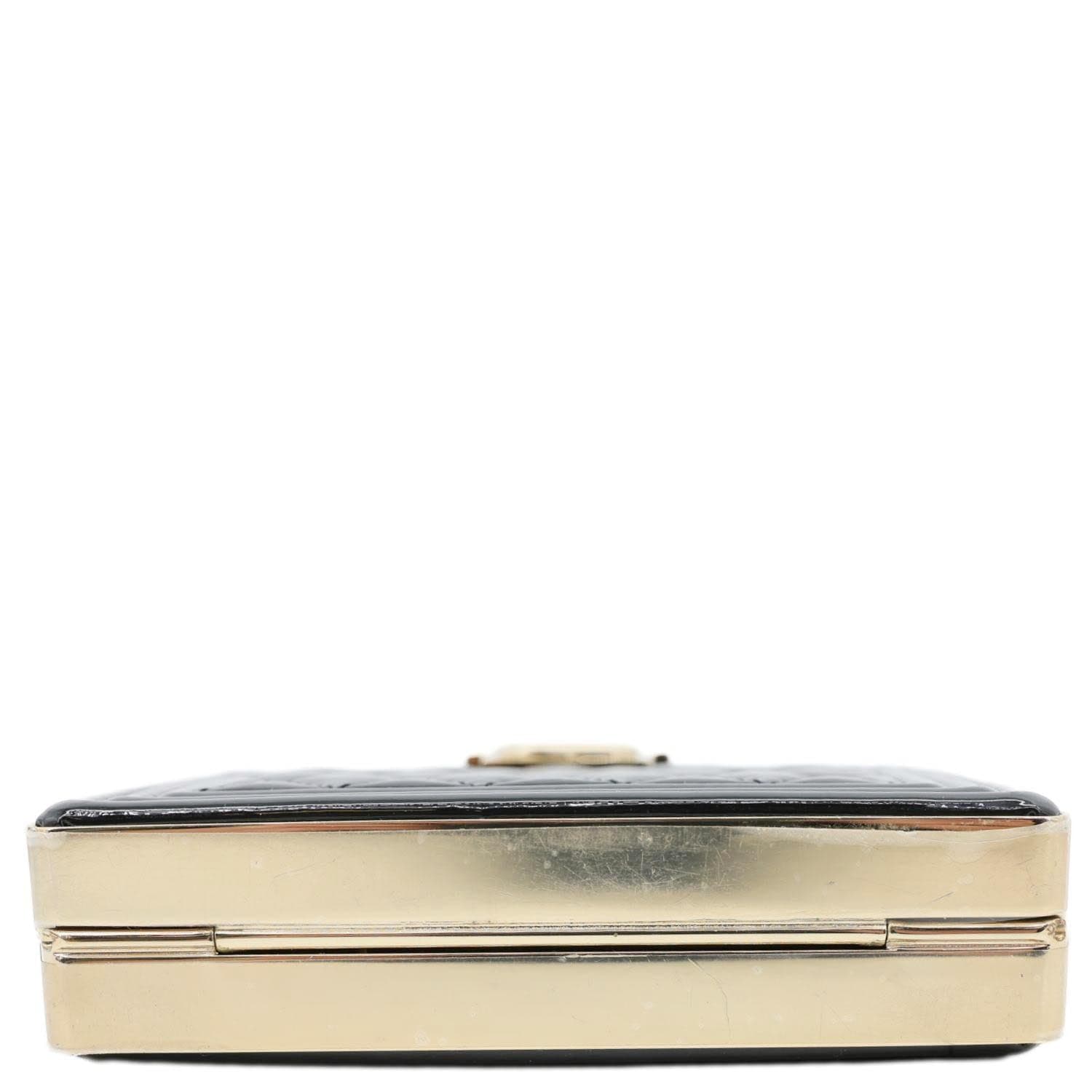 CHANEL Boy Minaudiere Quilted Patent Leather Chain Box Black
