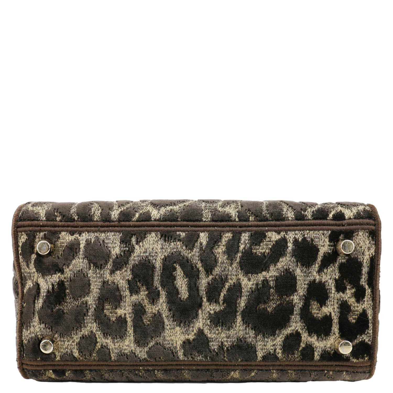 CHRISTIAN DIOR Lady D-Lite Embroidered Leopard Velvet Shoulder Bag Brown
