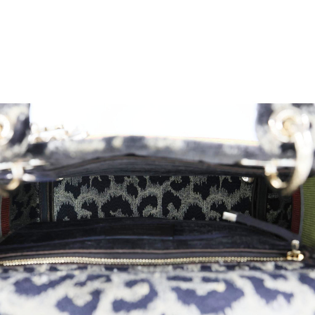 CHRISTIAN DIOR Lady D-Lite Embroidered Leopard Velvet Shoulder Bag Brown