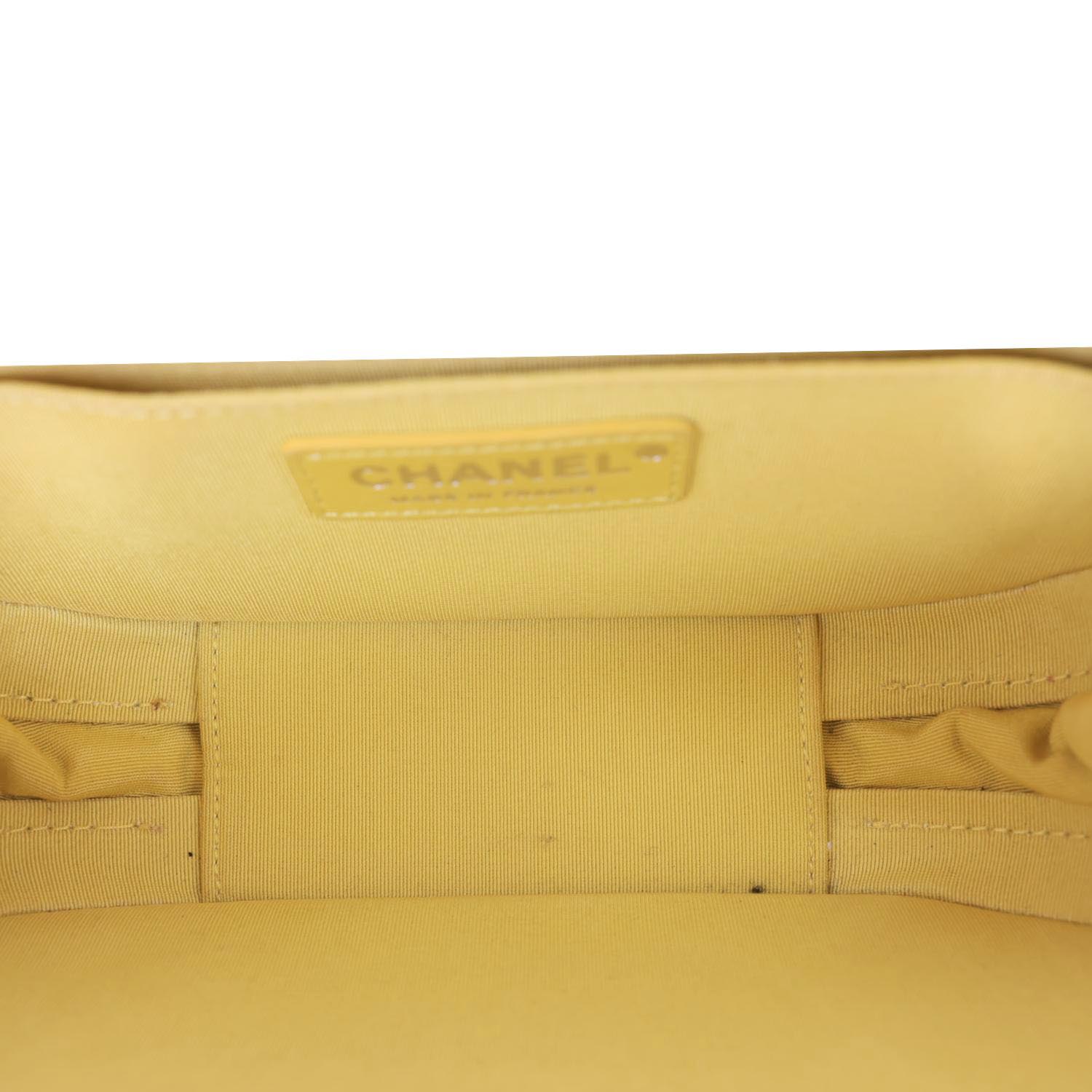 CHANEL Vanity Case Quilted Calfskin Crumpled Leather Crossbody Bag Yellow