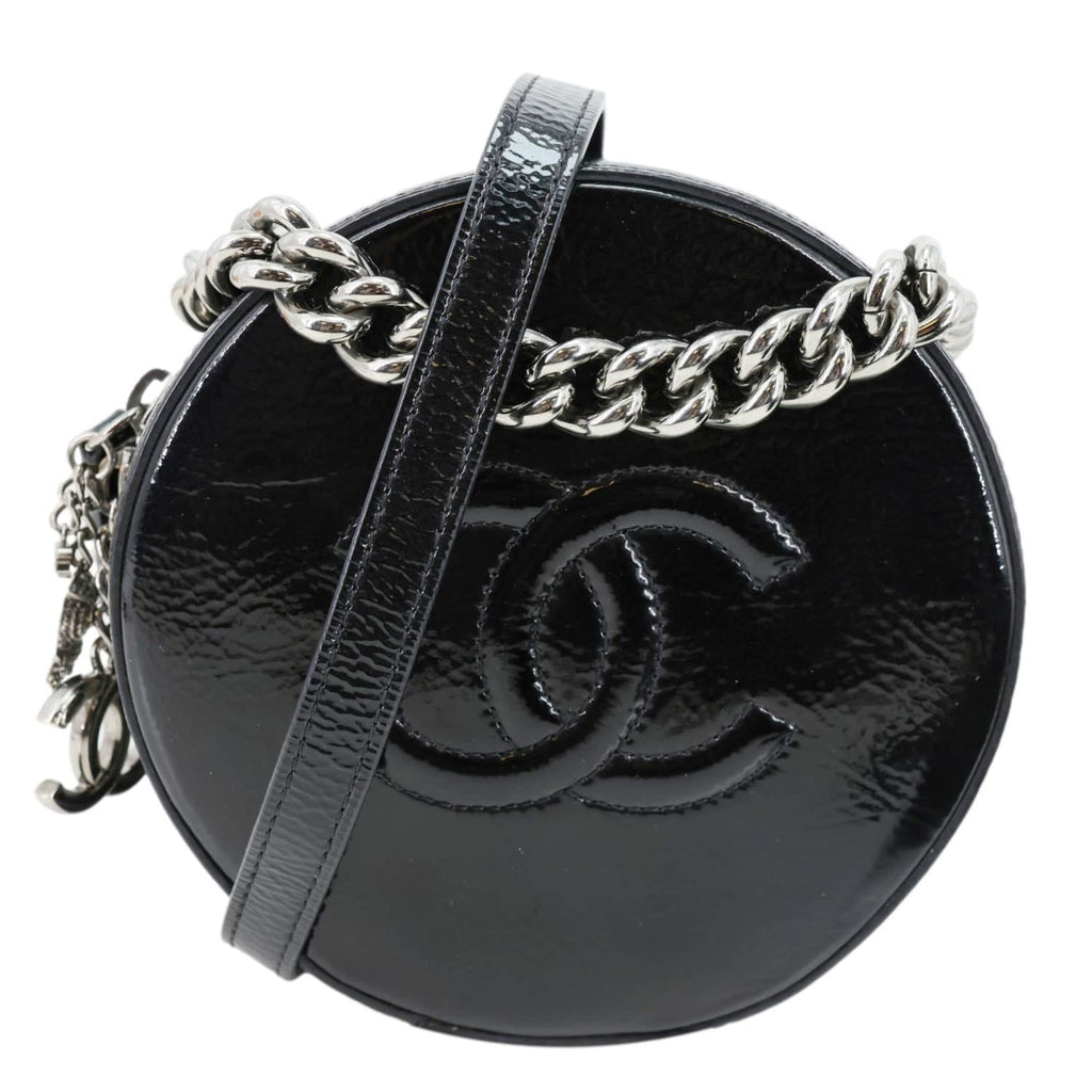 CHANEL Round as Earth Patent Leather Crossbody Bag Black