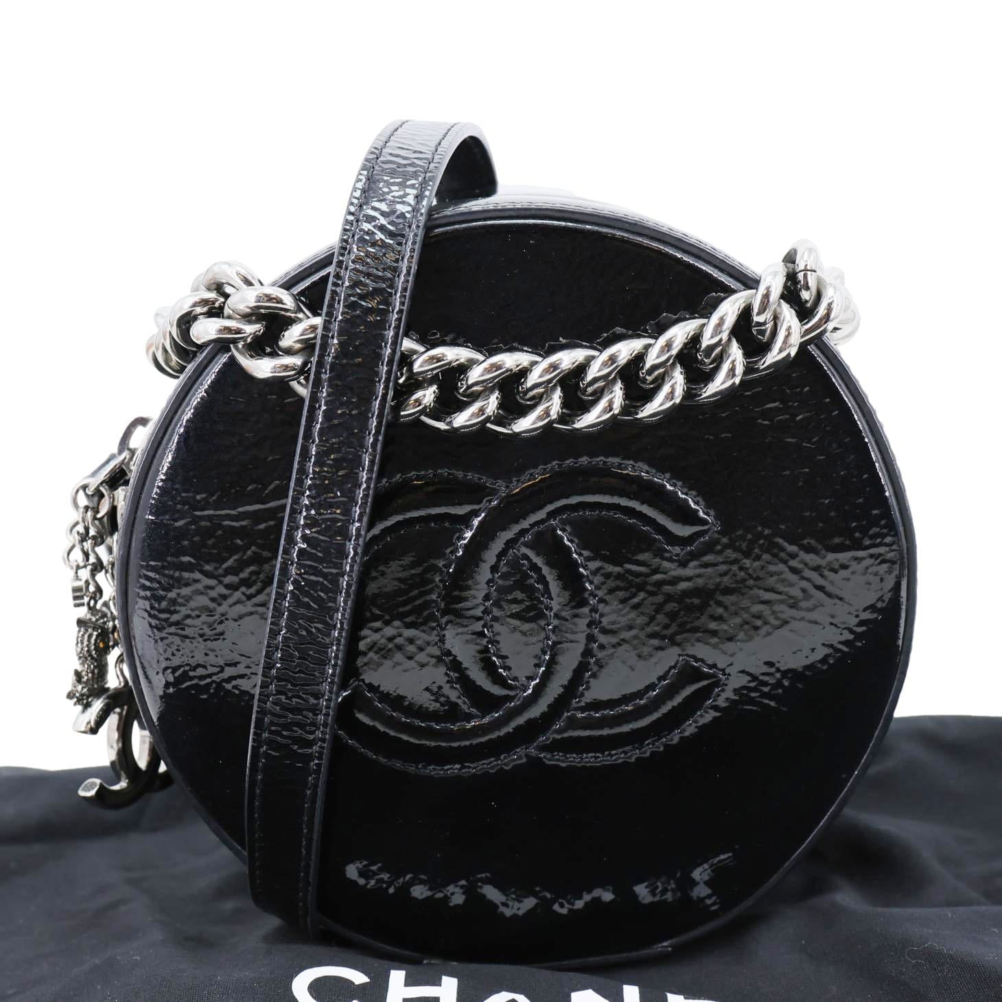 CHANEL Round as Earth Patent Leather Crossbody Bag Black