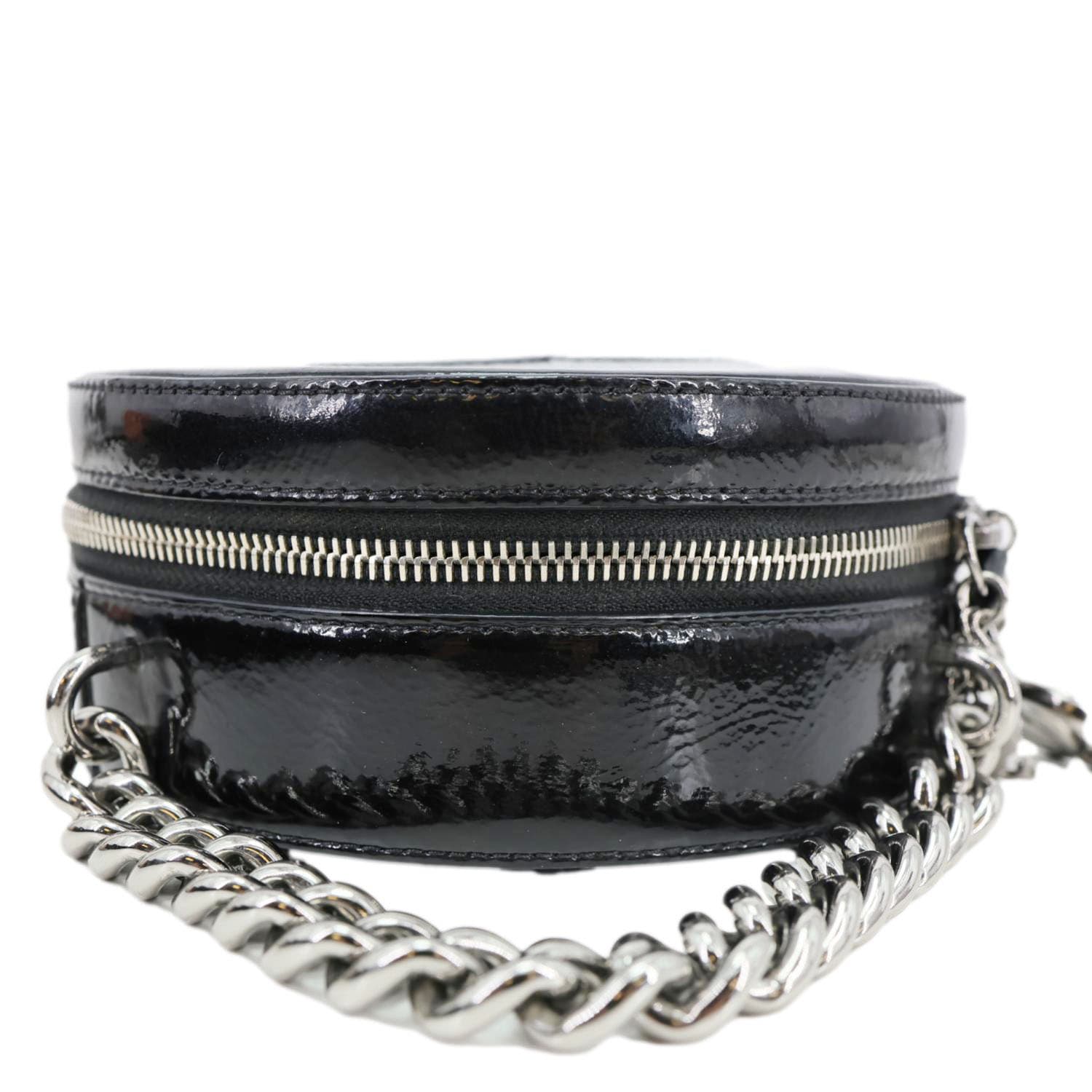 CHANEL Round as Earth Patent Leather Crossbody Bag Black