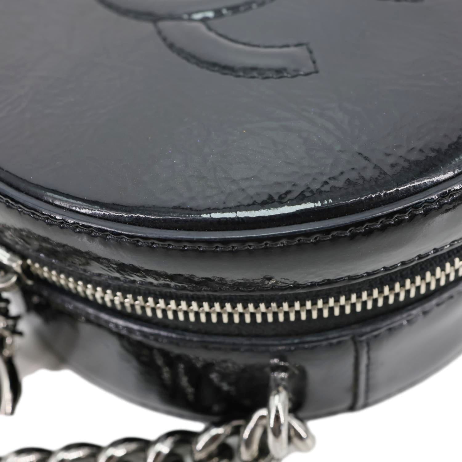 CHANEL Round as Earth Patent Leather Crossbody Bag Black