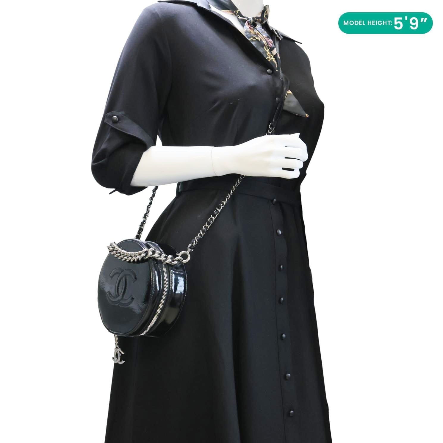 CHANEL Round as Earth Patent Leather Crossbody Bag Black