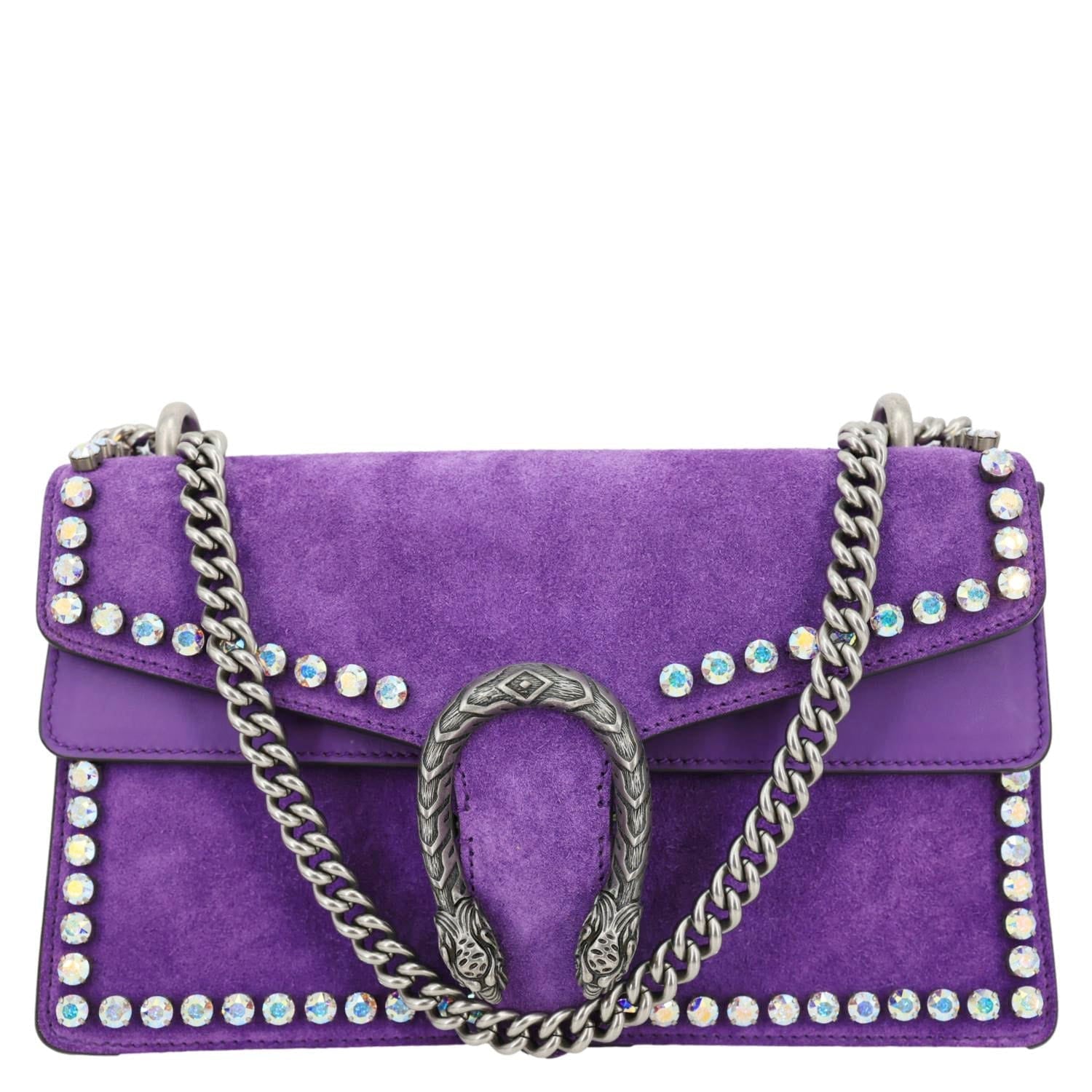GUCCI Dionysus Small Crystal Embellished Suede Shoulder Bag Purple 400249