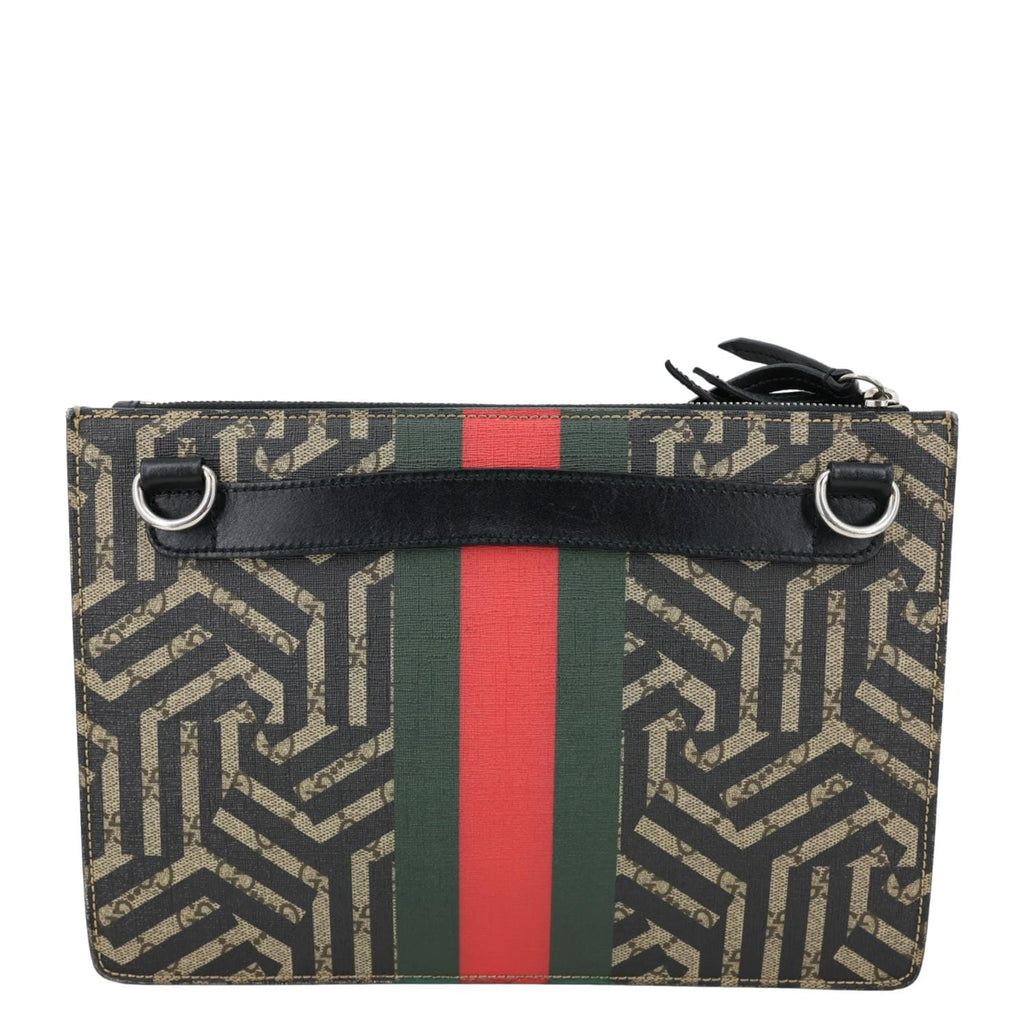 GUCCI Caleido Bee GG Supreme Web Canvas Clutch Crossbody Bag Black 450358